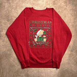 Vintage 90s Christmas Peekers Club Teddy Bear Sweatshirt Red Holiday Ulta Sweats